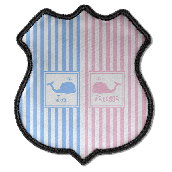 Custom Striped w/ Whales Iron On Shield Patch C w/ Multiple Names