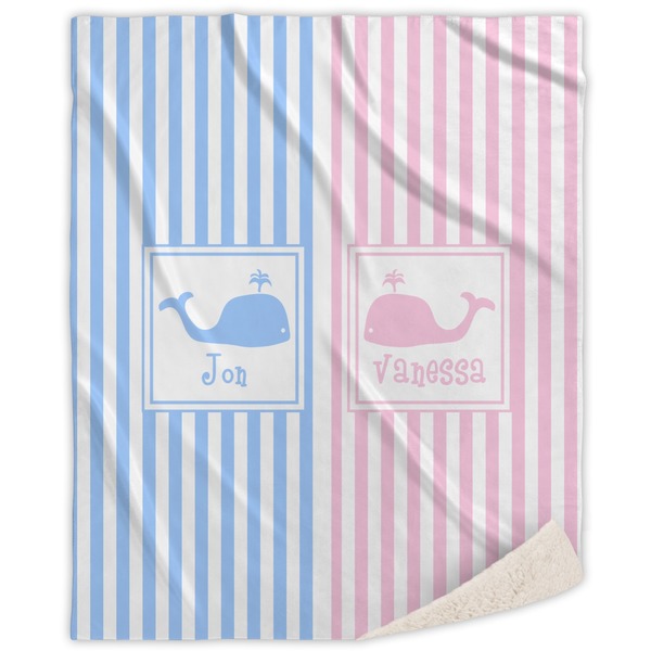Custom Striped w/ Whales Sherpa Throw Blanket (Personalized)