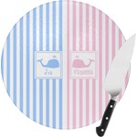 Striped w/ Whales Round Glass Cutting Board - Small (Personalized)
