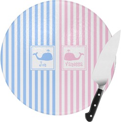 Striped w/ Whales Round Glass Cutting Board - Small (Personalized)