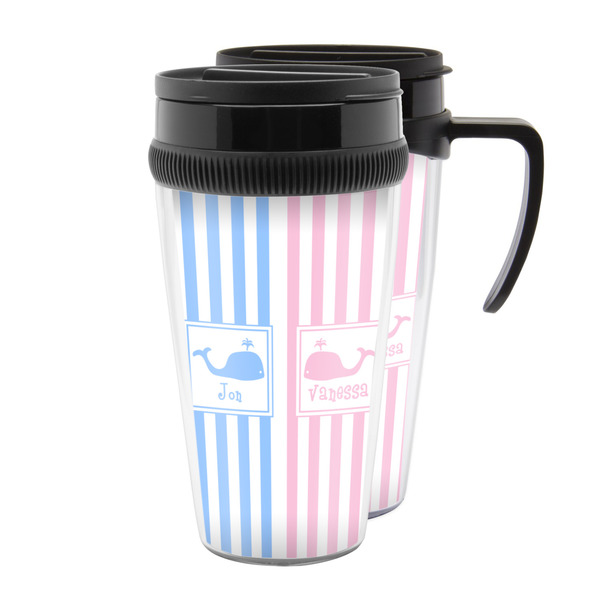 Custom Striped w/ Whales Acrylic Travel Mug (Personalized)