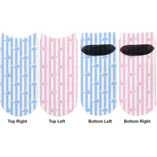 Striped w/ Whales Adult Ankle Socks - Double Pair - Front and Back - Apvl