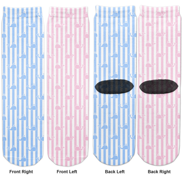 Striped w/ Whales Adult Crew Socks - Double Pair - Front and Back - Apvl