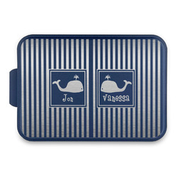 Striped w/ Whales Aluminum Baking Pan with Navy Lid (Personalized)