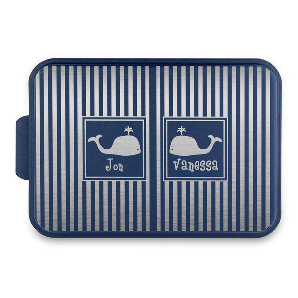 Custom Striped w/ Whales Aluminum Baking Pan with Navy Lid (Personalized)