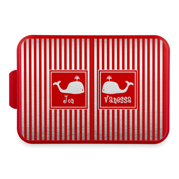Custom Striped w/ Whales Aluminum Baking Pan with Red Lid (Personalized)