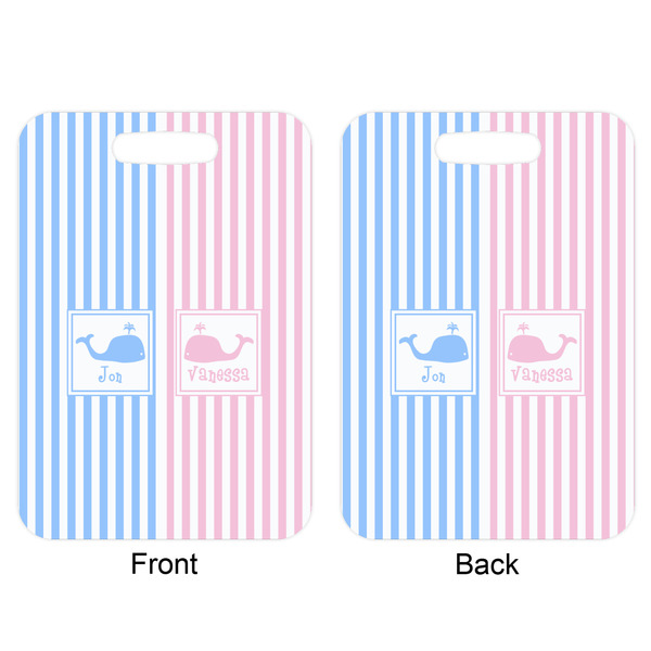 Striped w/ Whales Aluminum Luggage Tag (Front + Back)