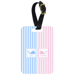 Striped w/ Whales Metal Luggage Tag w/ Multiple Names