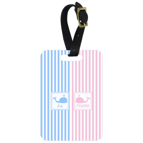 Custom Striped w/ Whales Metal Luggage Tag w/ Multiple Names