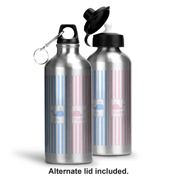 Striped w/ Whales Aluminum Water Bottle - Alternate lid options