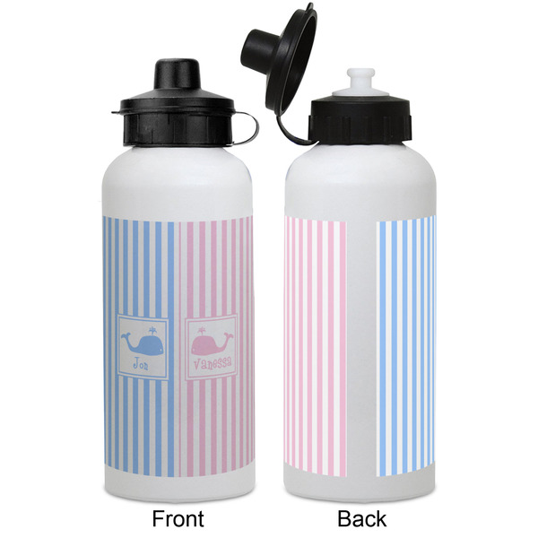 Striped w/ Whales Aluminum Water Bottle - White APPROVAL