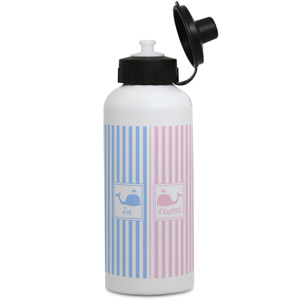 Custom Striped w/ Whales Water Bottles - Aluminum - 20 oz - White (Personalized)