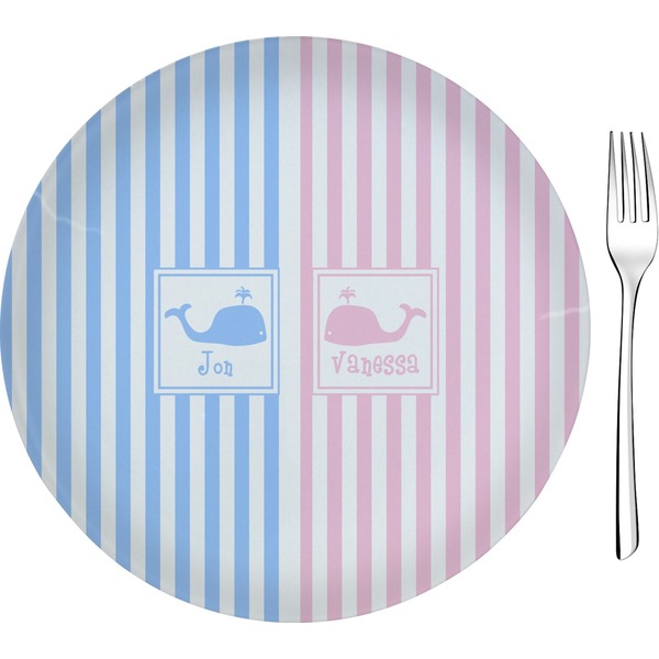 Custom Striped w/ Whales Glass Appetizer / Dessert Plate 8" (Personalized)