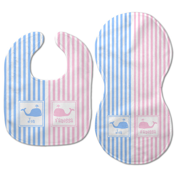 Striped w/ Whales Baby Bib & Burp Set - Approval (new bib & burp)