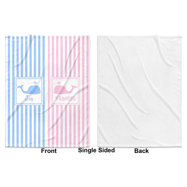 Striped w/ Whales Baby Blanket (Single Side - Printed Front, White Back)