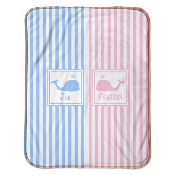 Striped w/ Whales Baby Sherpa Blanket - Flat