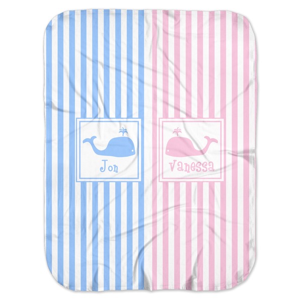 Custom Striped w/ Whales Baby Swaddling Blanket (Personalized)