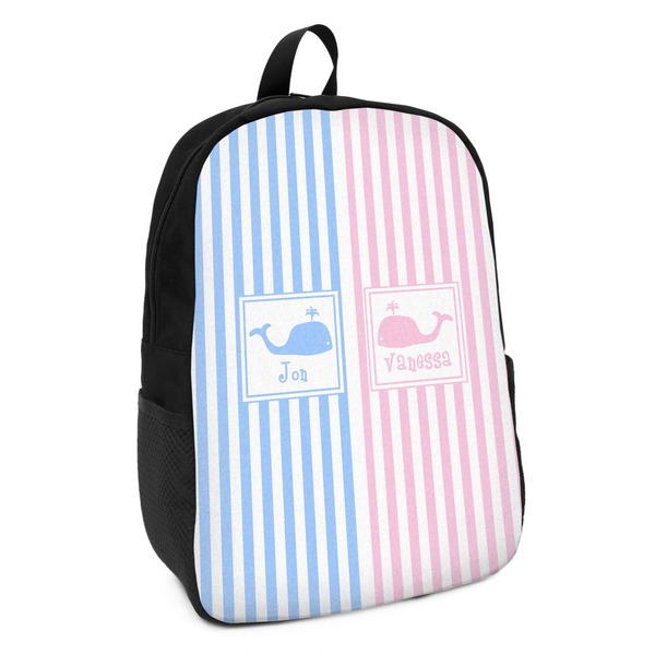 Custom Striped w/ Whales Kids Backpack (Personalized)