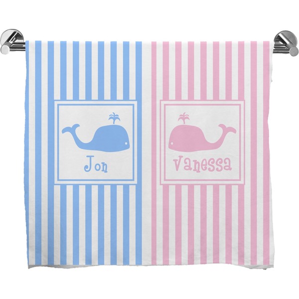 Custom Striped w/ Whales Bath Towel (Personalized)