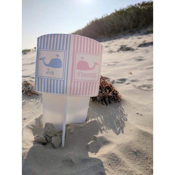 Striped w/ Whales Beach Spiker white on beach with sand