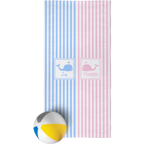 Custom Striped w/ Whales Beach Towel (Personalized)