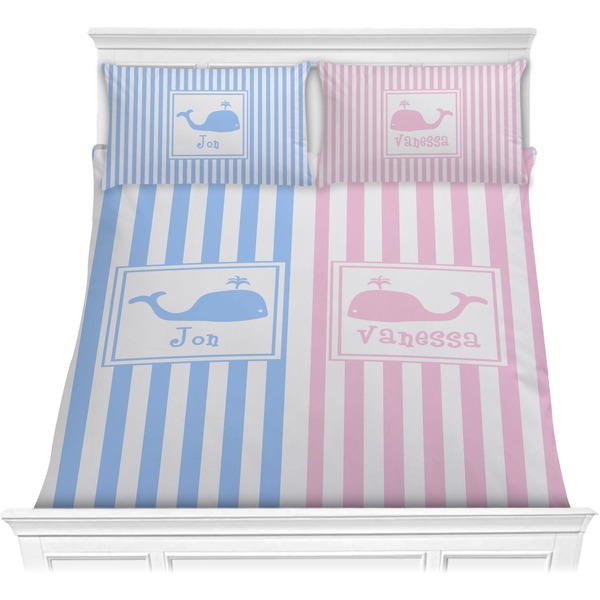 Custom Striped w/ Whales Comforter Set - Full / Queen (Personalized)