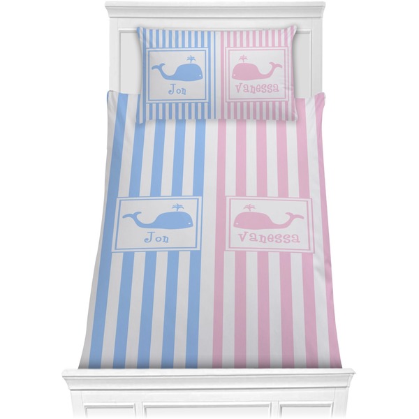 Custom Striped w/ Whales Comforter Set - Twin XL (Personalized)