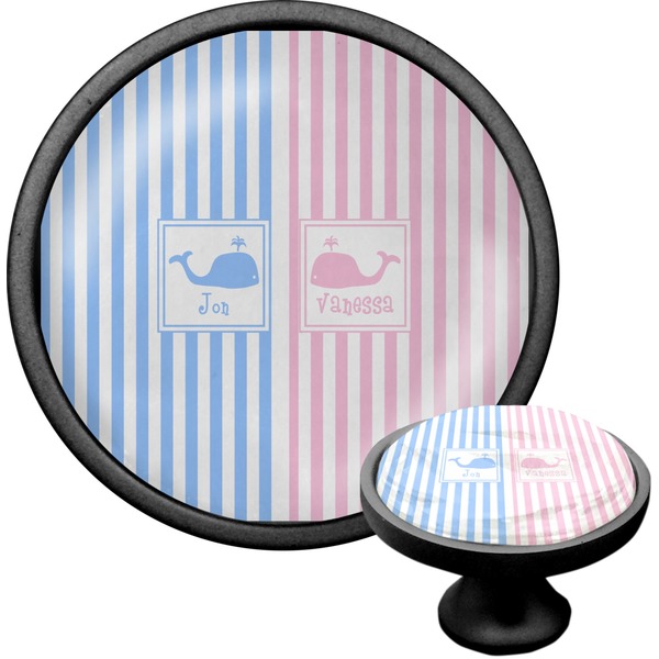 Custom Striped w/ Whales Cabinet Knob (Black) (Personalized)