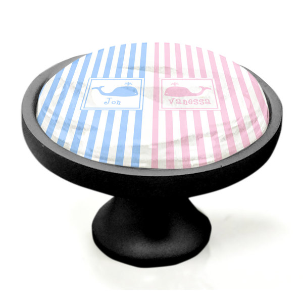 Striped w/ Whales Black Custom Cabinet Knob (Side)