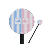 Striped w/ Whales 5.5" Round Plastic Stir Sticks - Black - Single Sided (Personalized)