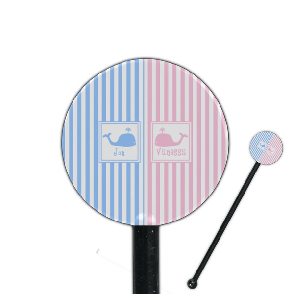 Custom Striped w/ Whales 5.5" Round Plastic Stir Sticks - Black - Single Sided (Personalized)