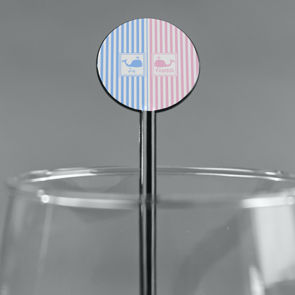 Striped w/ Whales Black Plastic 5.5" Stir Stick - Round - Main