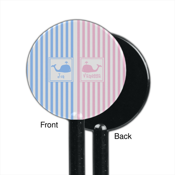 Striped w/ Whales Black Plastic 5.5" Stir Stick - Single Sided - Round - Front & Back