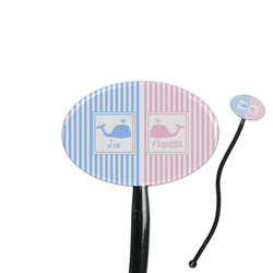 Striped w/ Whales 7" Oval Plastic Stir Sticks - Black - Double Sided (Personalized)