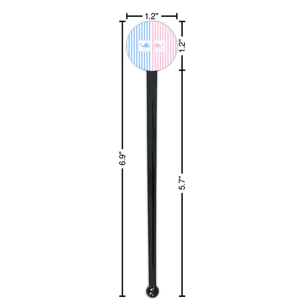 Striped w/ Whales Black Plastic 7" Stir Stick - Round - Dimensions