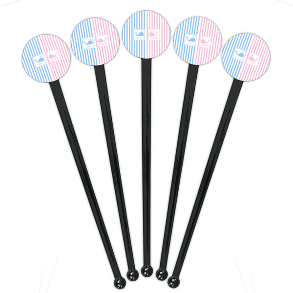 Striped w/ Whales Black Plastic 7" Stir Stick - Round - Fan View