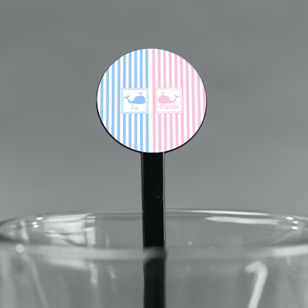Striped w/ Whales Black Plastic 7" Stir Stick - Round - Main