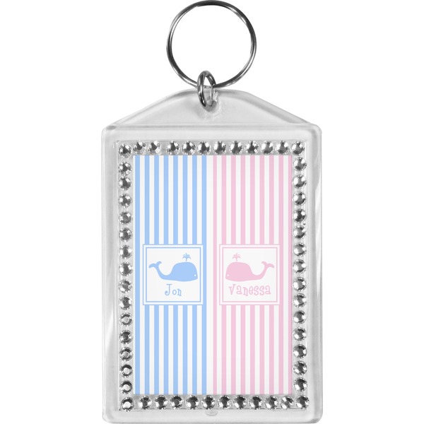 Custom Striped w/ Whales Bling Keychain (Personalized)