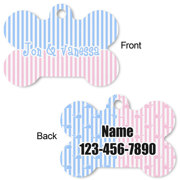 Striped w/ Whales Bone Shaped Dog ID Tag - Large - Approval