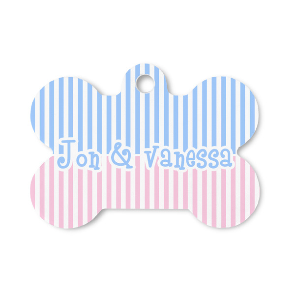Custom Striped w/ Whales Bone Shaped Dog ID Tag - Small (Personalized)