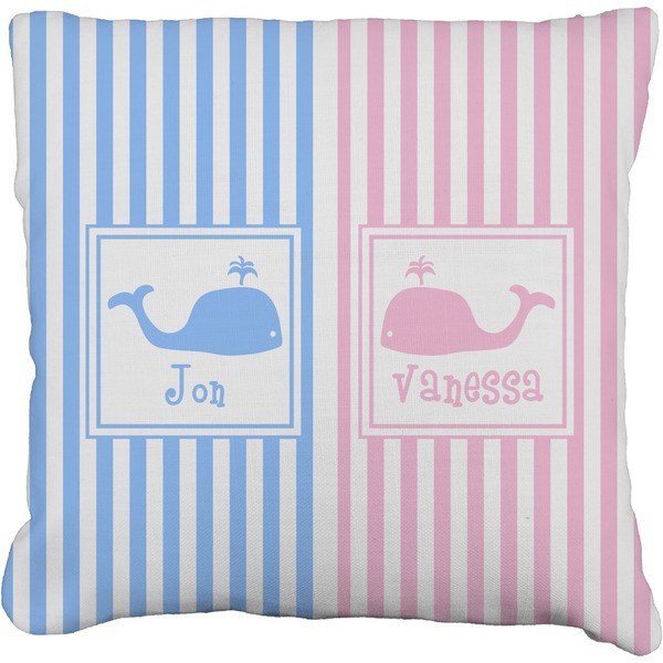 Custom Striped w/ Whales Faux-Linen Throw Pillow 16" (Personalized)