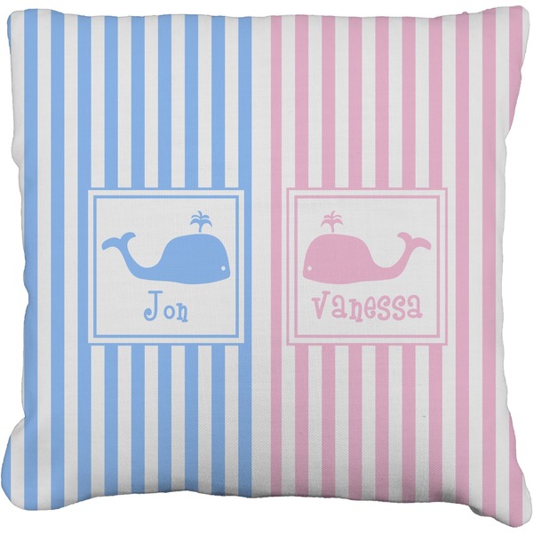 Custom Striped w/ Whales Faux-Linen Throw Pillow 20" (Personalized)