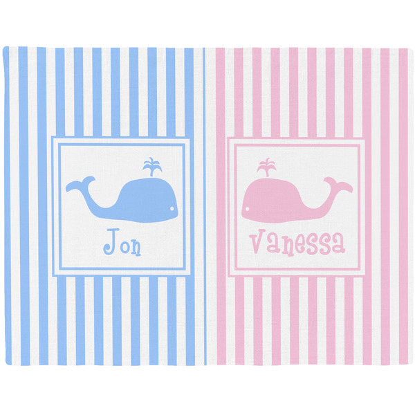 Custom Striped w/ Whales Woven Fabric Placemat - Twill w/ Multiple Names