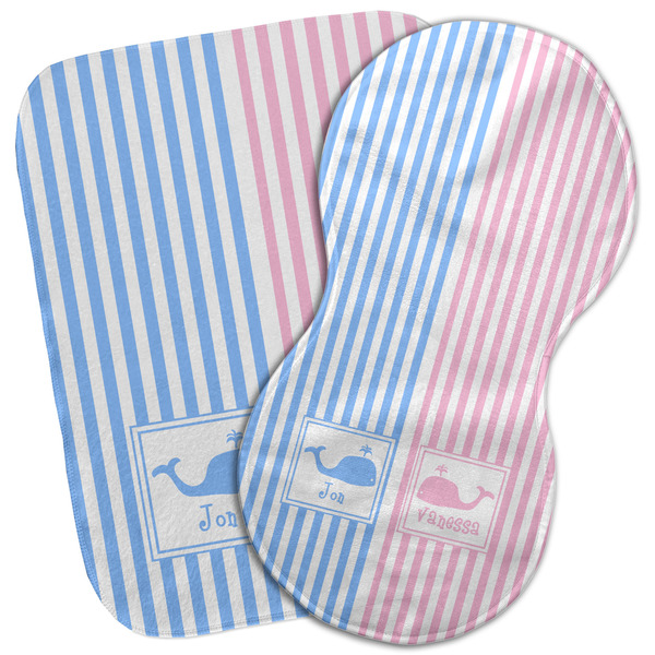Custom Striped w/ Whales Burp Cloth (Personalized)