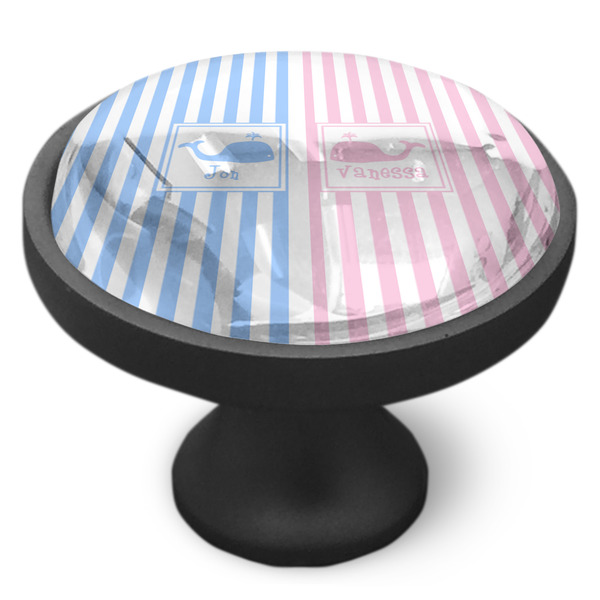 Striped w/ Whales Cabinet Knob - Black - Side