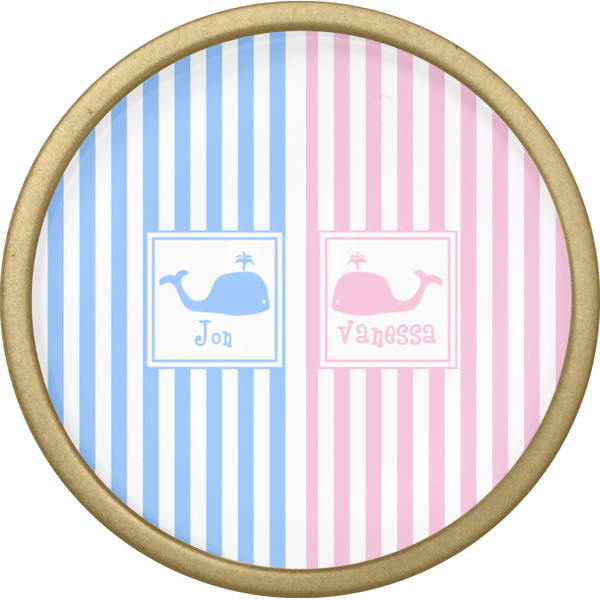 Striped w/ Whales Cabinet Knob - Gold - Front