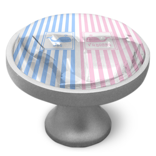 Striped w/ Whales Cabinet Knob - Nickel - Side