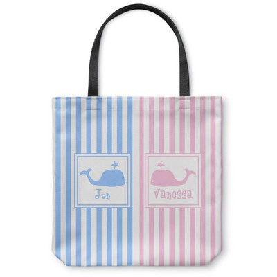 Striped w/ Whales Canvas Tote Bag - Small - 13"x13" (Personalized)