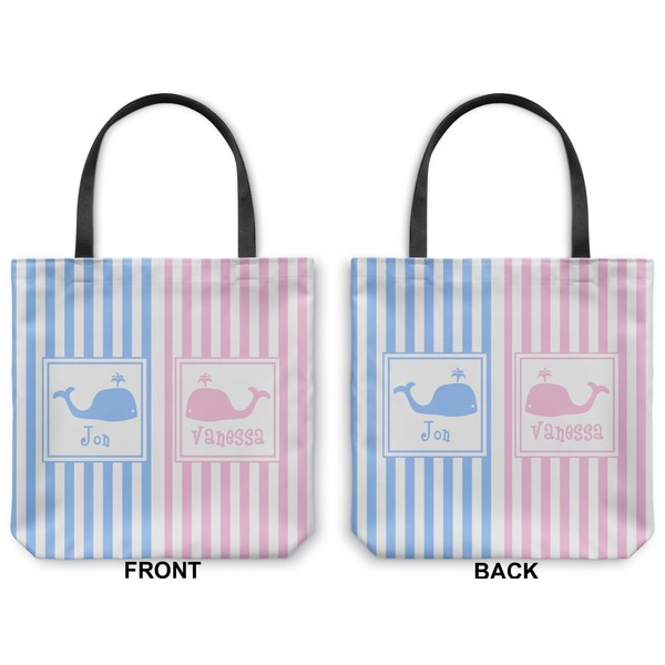 Striped w/ Whales Canvas Tote - Front and Back