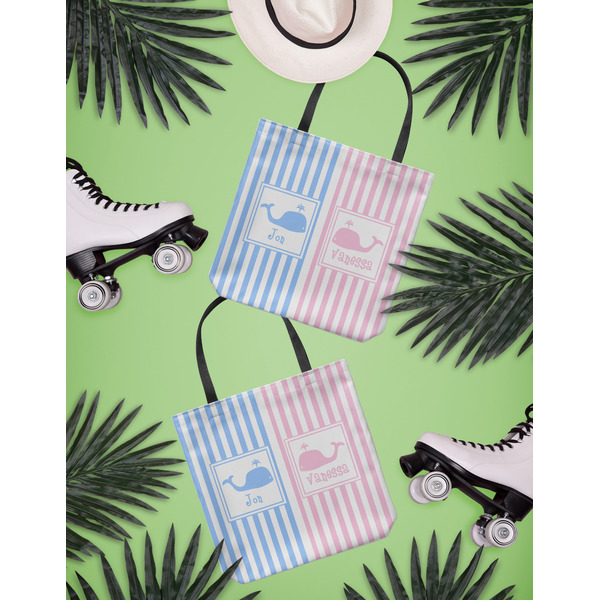 Striped w/ Whales Canvas Tote Lifestyle Front and Back